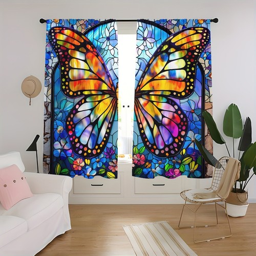 2Pcs Modern Butterfly Stained Glass Curtains Window Drapes for Living Room - Picture 15 of 39