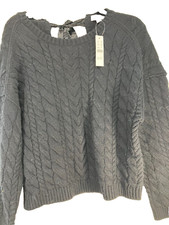 J. Crew Womens Black Cable Knit Tie Back Sweater Size Small