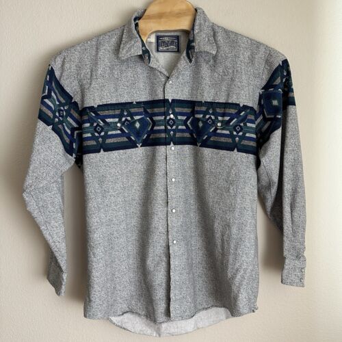 VINTAGE Essentials By Karman Shirt Mens XL Aztec Western Pearl Snap Rodeo USA - Picture 2 of 7