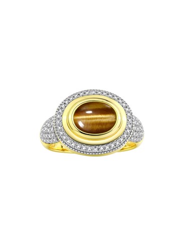 RYLOS Ring: Gemstone & Diamonds, Classic Design, Gold Plated Silver, Sizes 5-10 - Picture 24 of 26