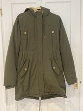 Kangol Ladies Khaki Green Fur Lined Hooded Coat Size 12 Immaculate