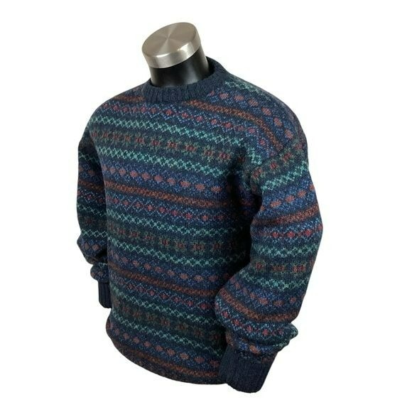 Woodward Shetland Sweater Mens Medium Fair Isle Shetland Wool Gpa Crew  Sweater