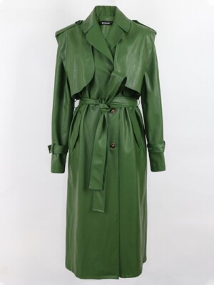 Long Cool Green Pu Leather Trench Coat Women Single Breasted Luxury Clothes  | eBay