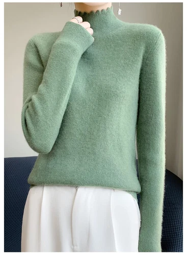 Autumn Winter Sweater Women Mock Neck Knitted Sweaters Cashmere Sweater - Picture 23 of 32
