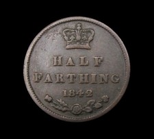 VICTORIA 1842 COPPER HALF FARTHING - FINE