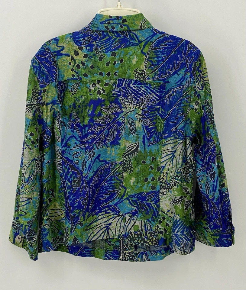 Blazer Ruby Rd Talla 16 Azul Verde Floral Abstracto Retro Frontal Cremallera Manga Larga Foto 2 de 4