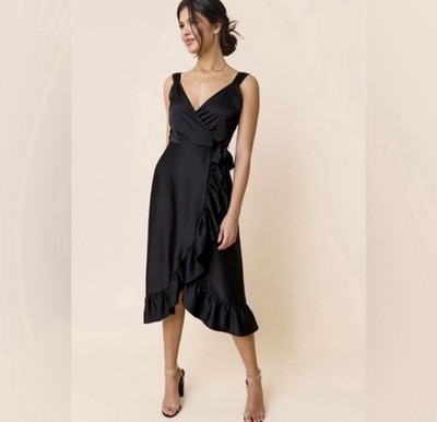 mi ami for francesca's Black Ruffle Sleeveless Wrap Midi Dress - S
