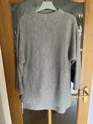 Jasper Conran grau gerippt U-Boot Ausschnitt Pullover Gr. 12 Fledermaus Langarm 