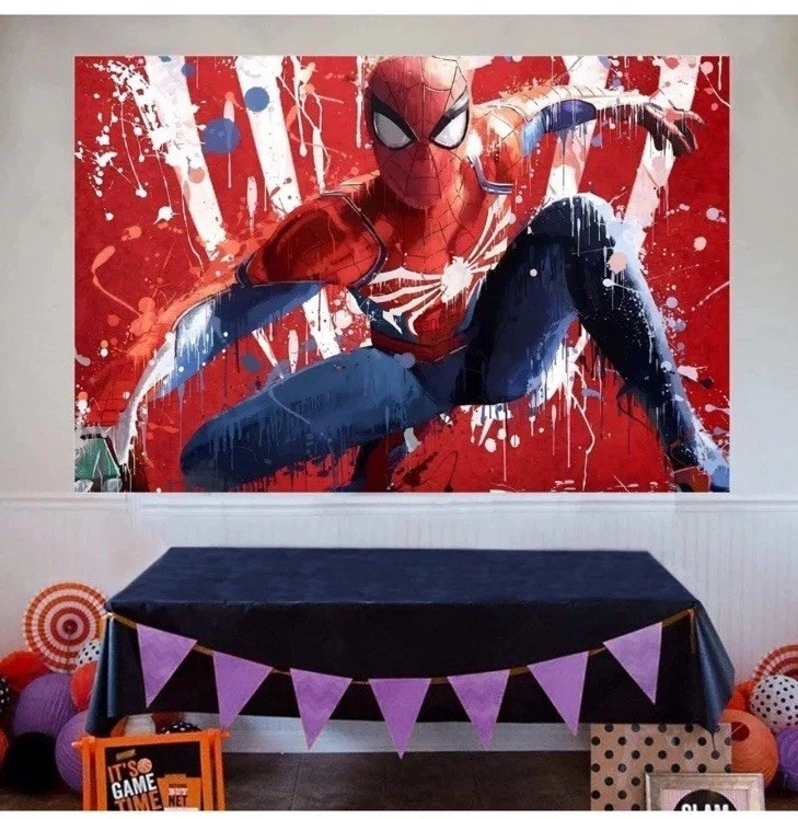 Pancarta de hombre araña foto telón de fondo globos de cumpleaños pancarta adorno de pastel y más Foto 3 de 4