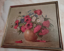 M Streckenbach - Mohnblumen+Margeriten in der Vase;Gemälde/Kunstdruck+Rahmen