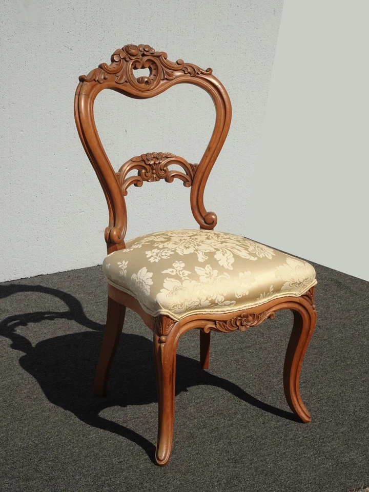 Винтажный викторианский французский деревенский стул с спинкой на воздушном шаре и резной рамой - Изображение 4 из 4