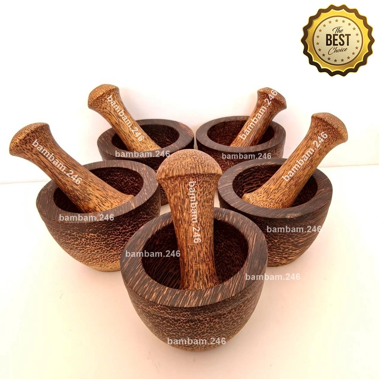 Set of 5 Small Palm Wood Rustic Mortar & Pestle for Garlic Pepper Herb Crusher K