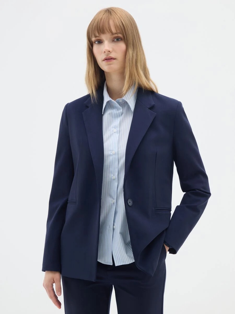 Anne Klein Women's Blue Notched-Collar One Button Blazer Jacket Size M .