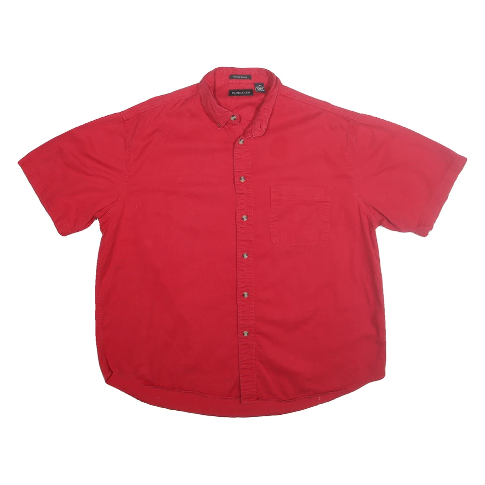 ULTRA CLUB Hommes Coton Rouge Chemise Manche Courte XL Bouton Décontracté Avant - Photo 1/4