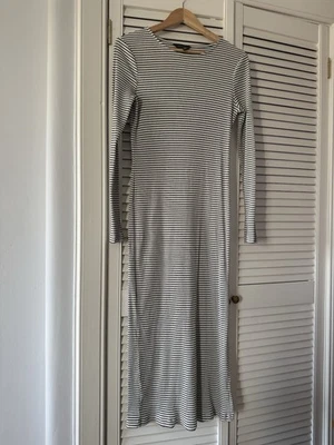 New Look Size 16 Dress Black White Striped Ribbed Knit Long Sleeve Maxi - Image 1 of 4