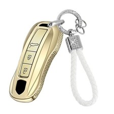 3 Button Car Key Fob Case with Bling Keychain Fit for Porsche Cayenne gold