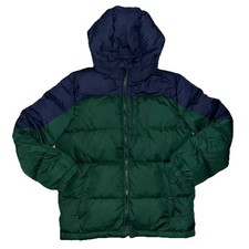 Polo Ralph Lauren Kids Down Blue Green Puffer Jacket Removable Hood Sz L 14-16