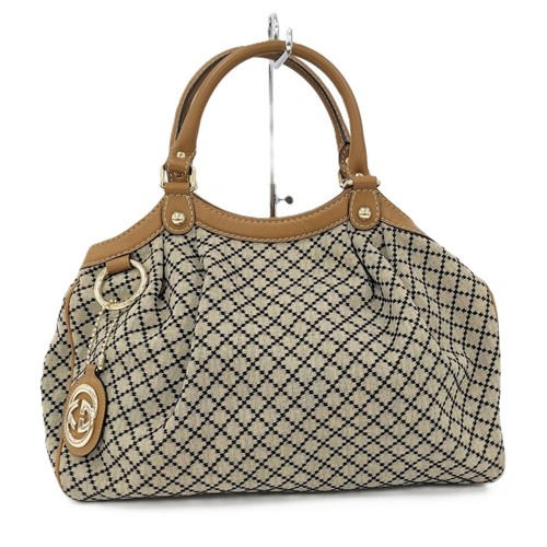 Gucci Handbag Diamante Canvas Leather Brown Used SKAI-0