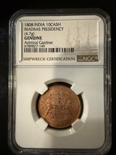 1808 India 10 Cash Coin from Admiral Gardner Shipwreck - Madras - NGC Genuine