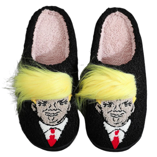Plush Trump Wig Slippers Warm Slip-On House Shoes Non-Slip Funny Thermal Slipper