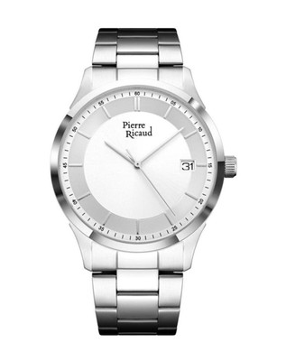 PIERRE RICAUD Men Quartz Casual Watch Classic Dress Silver Dial Waterproof 42mm
