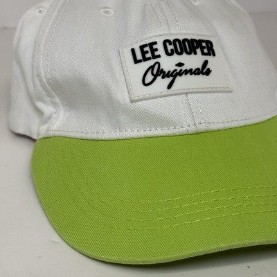 Lee Cooper Originals Hat White Lime Green Adjustable Baseball Cap Logo Patch