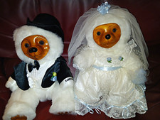 Raikes Wedding Teddy Bear Set 2 Plush Bears Bride Veil Dress Groom Tuxedo