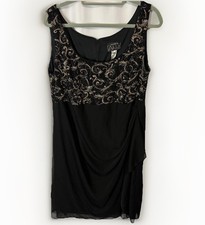 Alex Evenings 18W Empire Waist Sheath Dress Sparkle Black Gold Silver READ