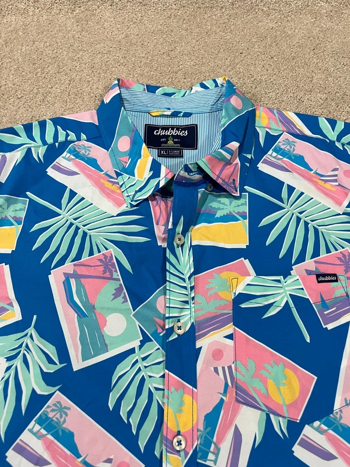Chubbies Shirt Mens Extra Large Hawaiian Palm Short Sleeve Beach Casual Stretch - Image 2 of 4