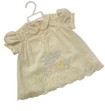 Vintage Baby Dress Easter Embroidered Teddy Bears Yellow Scalloped 2 Piece New