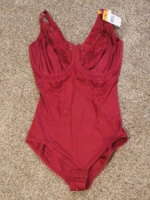 Womens Maidenform FL1456 Red Lace Satin Underwire Shaper Teddy Lingerie 38DD