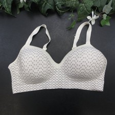 Hanes Women's Bra L White Gray Pattern Wireless Comfort Polyester Spandex