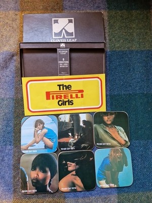 Vintage Box Kleeblatt Pirelli Mädchen Untersetzer x 6 in Box 1970er sehr selten