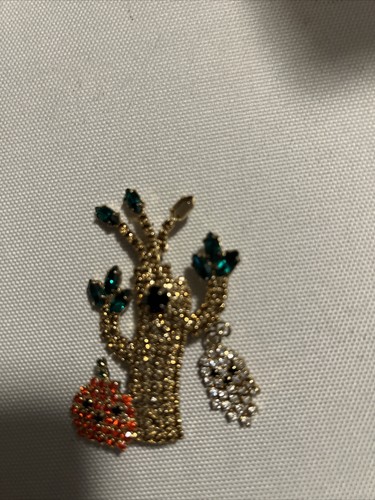 Vintage Swarovski Crystals Halloween Tree with Ghost and Pumpkin Brooch Pin  - Picture 2 of 4