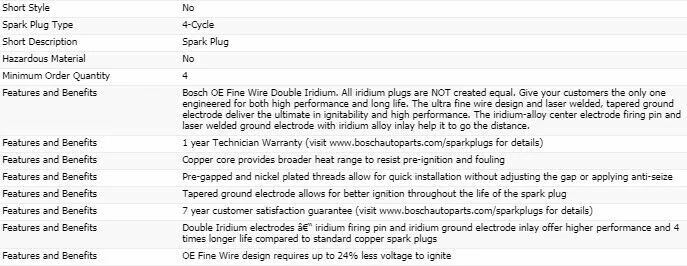 6 nuevas bujías de iridio doble Bosch para 1992-1994 MERCURY TOPAZ V6-3,0 L Foto 4 de 4