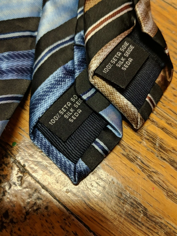 Corbatas Ermenegildo Zegna 100% Seda Hechas en Italia Lote de 2 Rayas Marrón Azul Foto 4 de 4