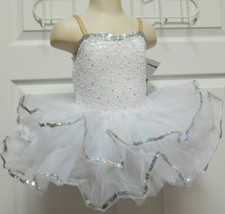 White Double Ruffle Tap Sequined Dance Pageant Costume Lace Girls Xtra Small