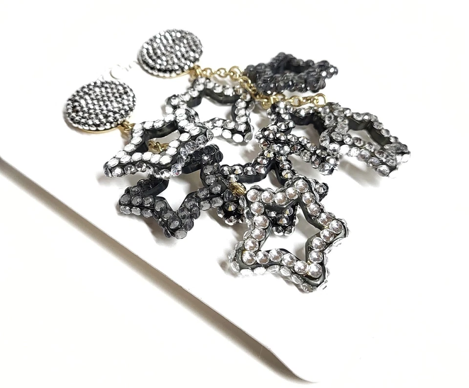 Pendientes J.Crew Estrella Cuelga Distintivos Negro Regaliz Plata Multi BN341 Nuevos Foto 4 de 4