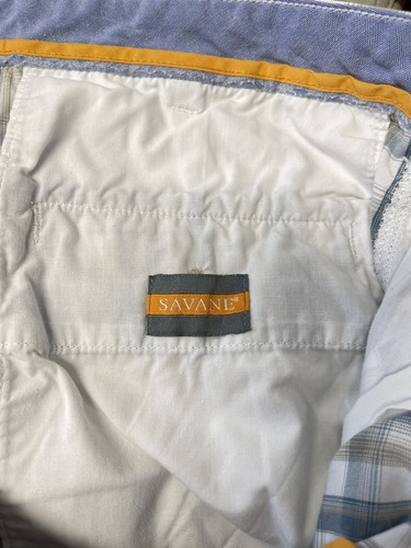 Savane Men’s Size 36 Flat Front Hampton Golf Shorts Plaid Blue Tech Pocket - Picture 12 of 13