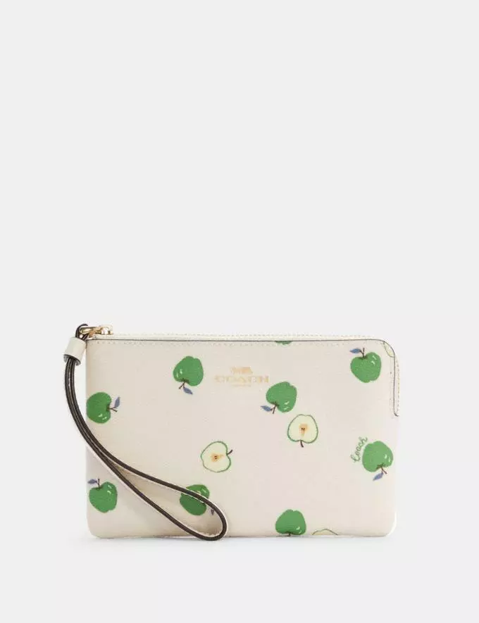 COACH CORNER ZIP WOMEN CUTE WRISTLET WALLET WITH GREEN APPLE FRUIT PRINT |  eBay