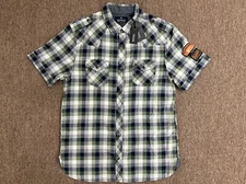 New Buffalo by David Bitton Mens M Green Saban Plaid Short Sleeve ButtonUp Shirt