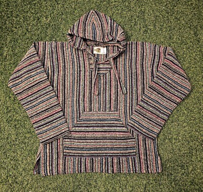 Earth Ragz Mexican Drug Rug Hoodie Mens M Baja Hippie Pullover Colorful ...