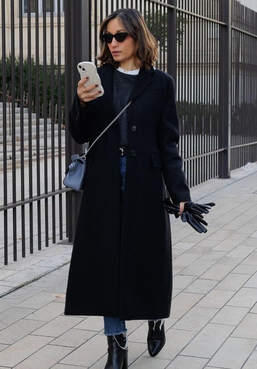 Zara ZW Collection Manteco Wool Blend Fitted Coat Black Size Zara ZW Collection Manteco Wool Blend Fitted Coat Black Size