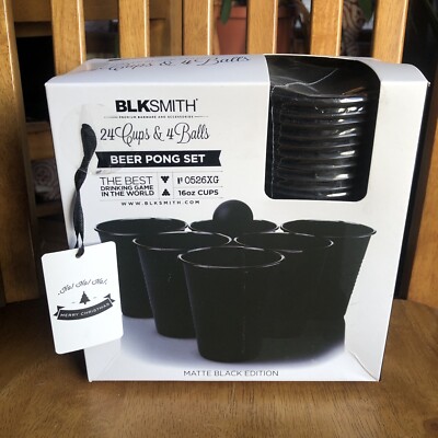 BLKSMITH Beer Pong Matte Black Edition 24 Cups & 4 Balls Drinking Game + Bonus