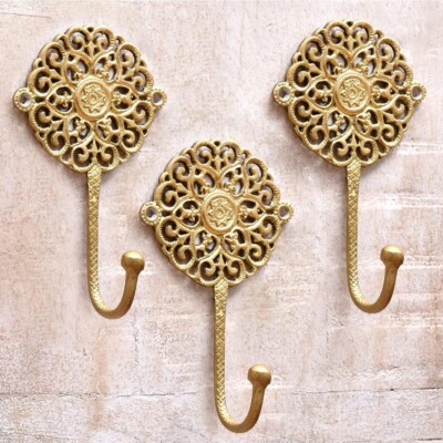 Shabby Chic Vintage Style Brass Heavy Duty Coat Rack Wall Hooks