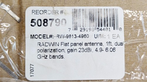 Radwin RW-9613-4960 HBS 23dBi Dual Pol 4.9-6GHz WiFI panel Antenna Tessco 508790 - Picture 12 of 12