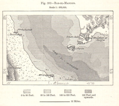 Bab-el-Mandeb Straight. Jemen Dschibuti Eritrea. Skizzenkarte 1885 alt