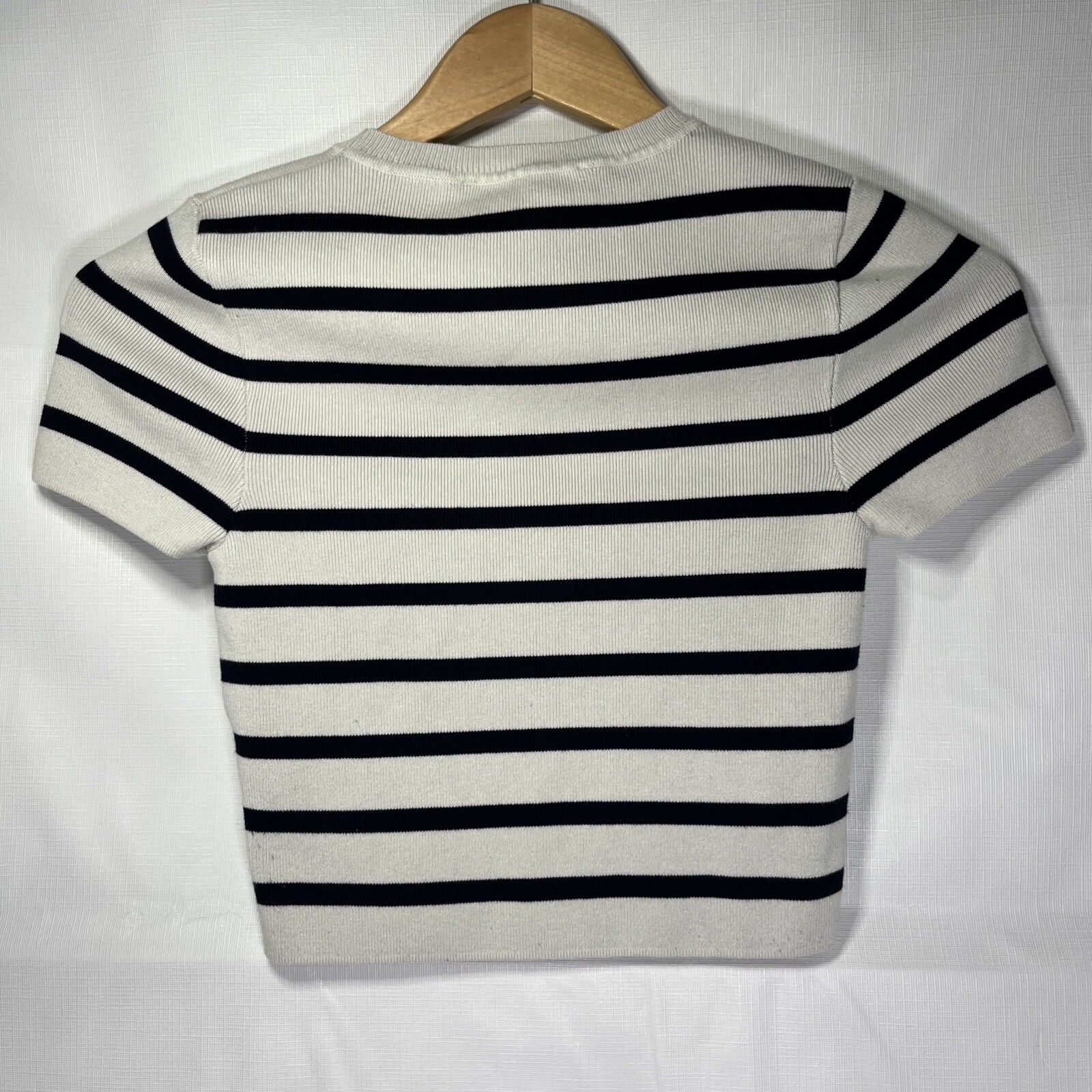 Zara Striped Basic Cropped Knit Top Medium Crew N… - image 4