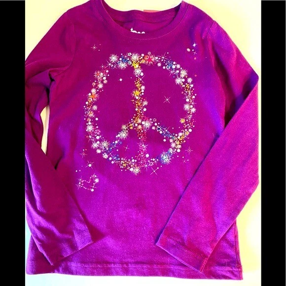 Circo multicolor glittery girls peace sign long sleeve tee shirt in purple, NWT - Image 2 of 4