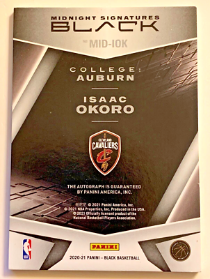 ISAAC OKORO 2020-21 PANINI BLACK MIDNIGHT SIGNATURES AUTO RC 6/25